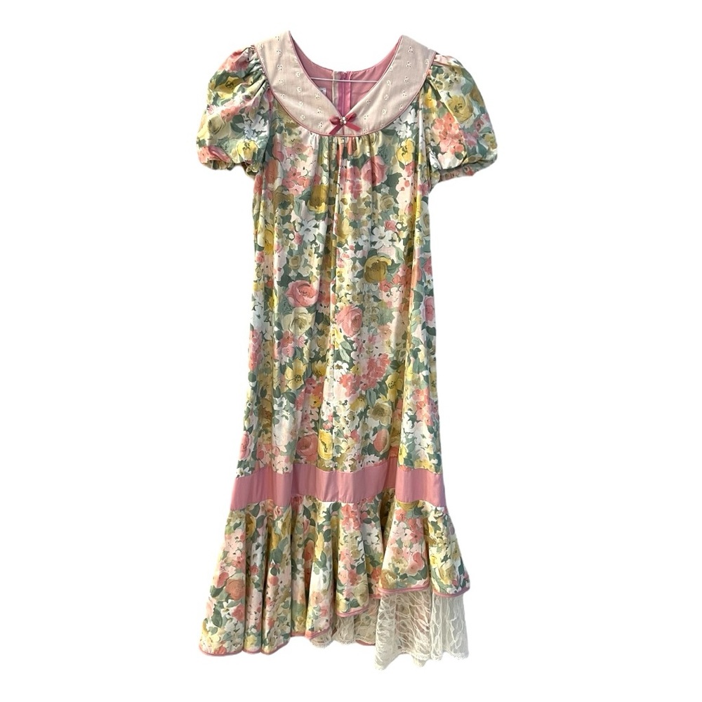 Vintage Good Times Liberty House Floral Lace Muumuu House Dress Small